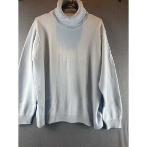 Woolovers 100% Pure New Woo Sweater Womens L Icy Blue Turtleneck Classic Coastal
